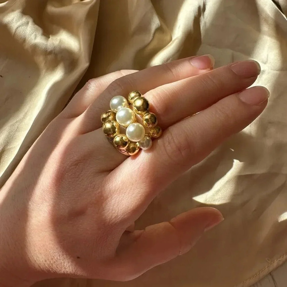 Baroque Pearl Gold Beads Pearl Rings - Picture 9 of 15